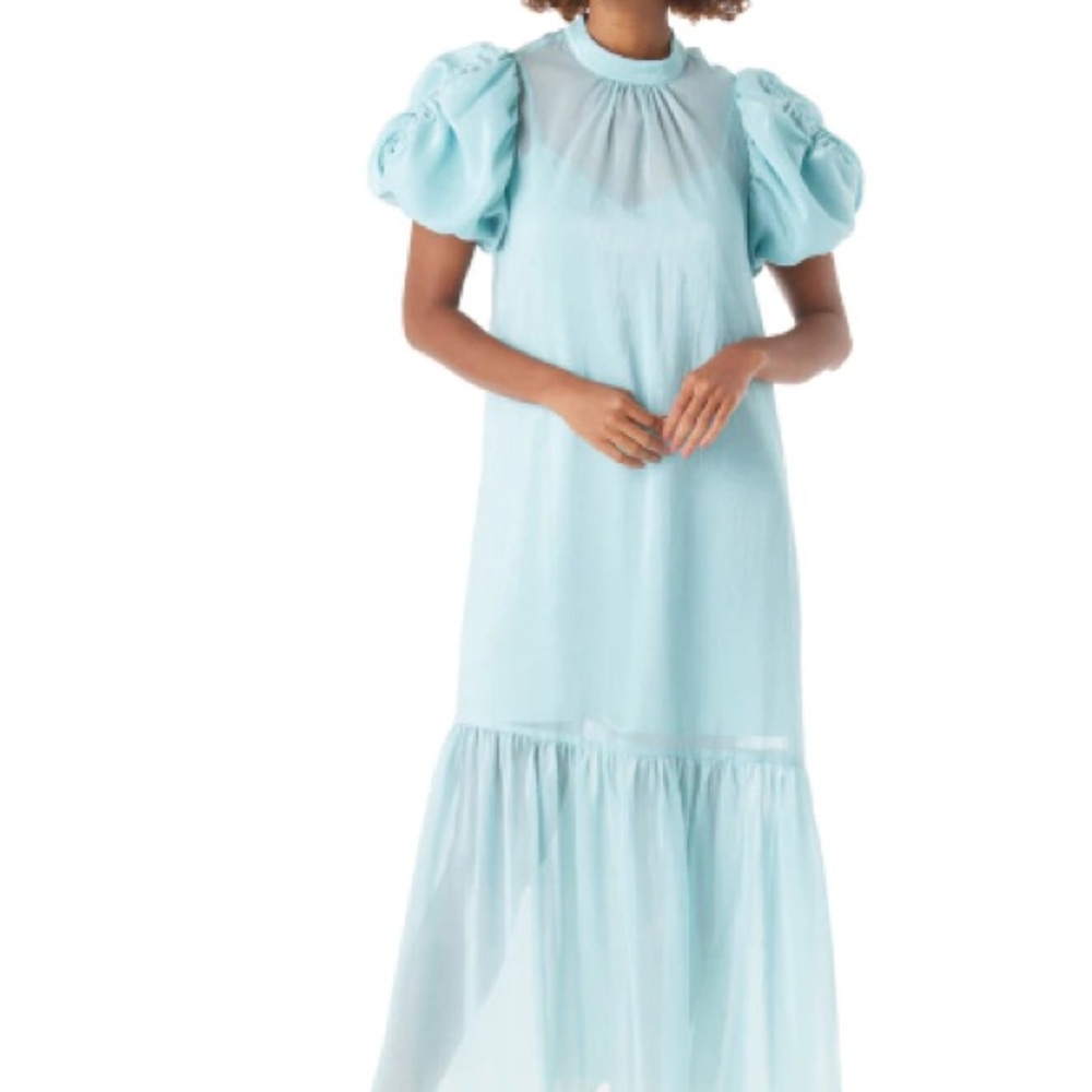 CROSBY by Mollie Burch Loretta Dress Pool Blue Smocked Puff Sleeve Sundress S:M
